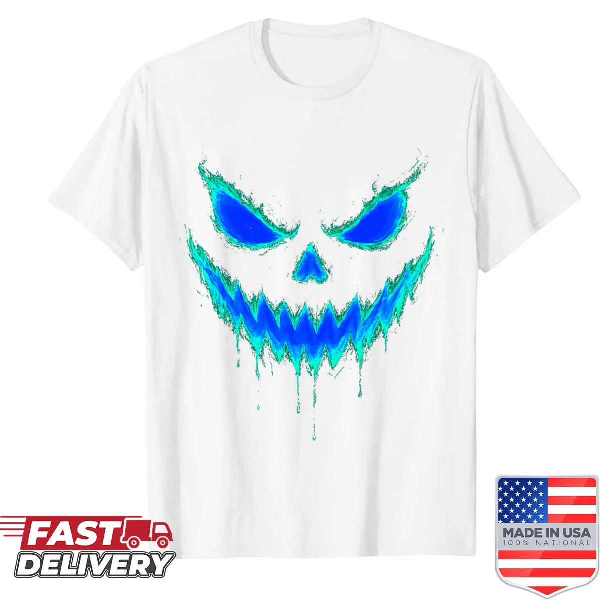Creepy cartoon Jack O' Lantern design on a premium Halloween shirt