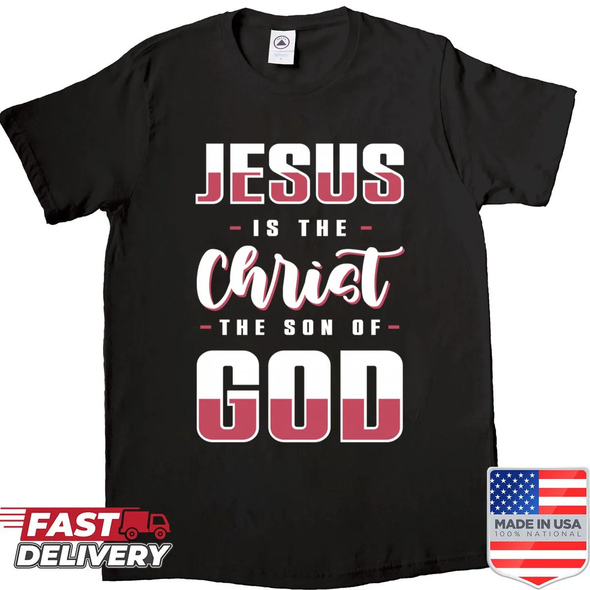 Biblical verse on shirt declaring Jesus as the Son of God