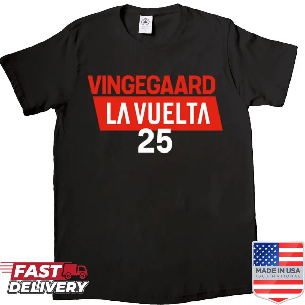 Shirt dedicated to Jonas Vingegaard and La Vuelta 2025 cycling event.