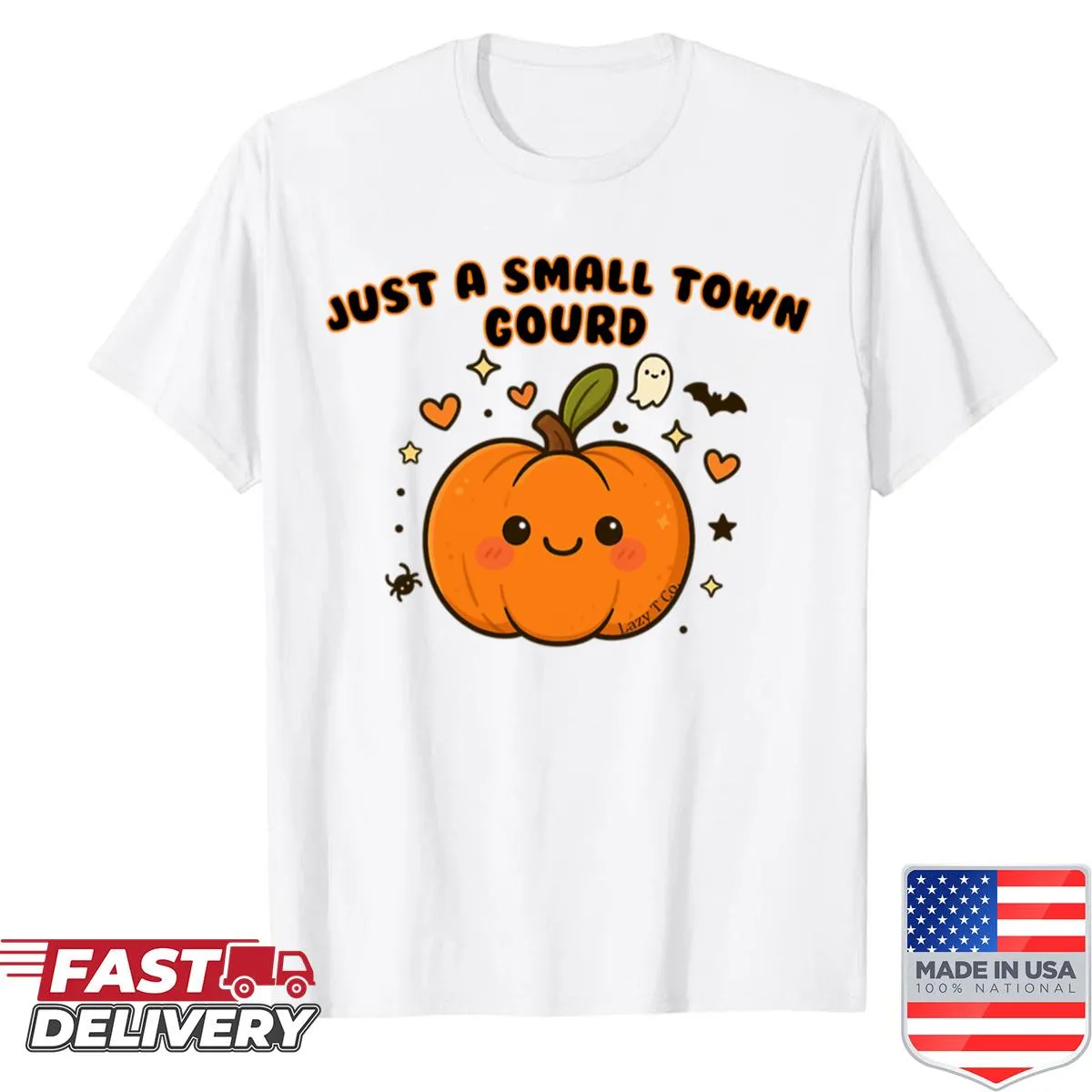 Kawaii pumpkin illustration on a Halloween themed shirt