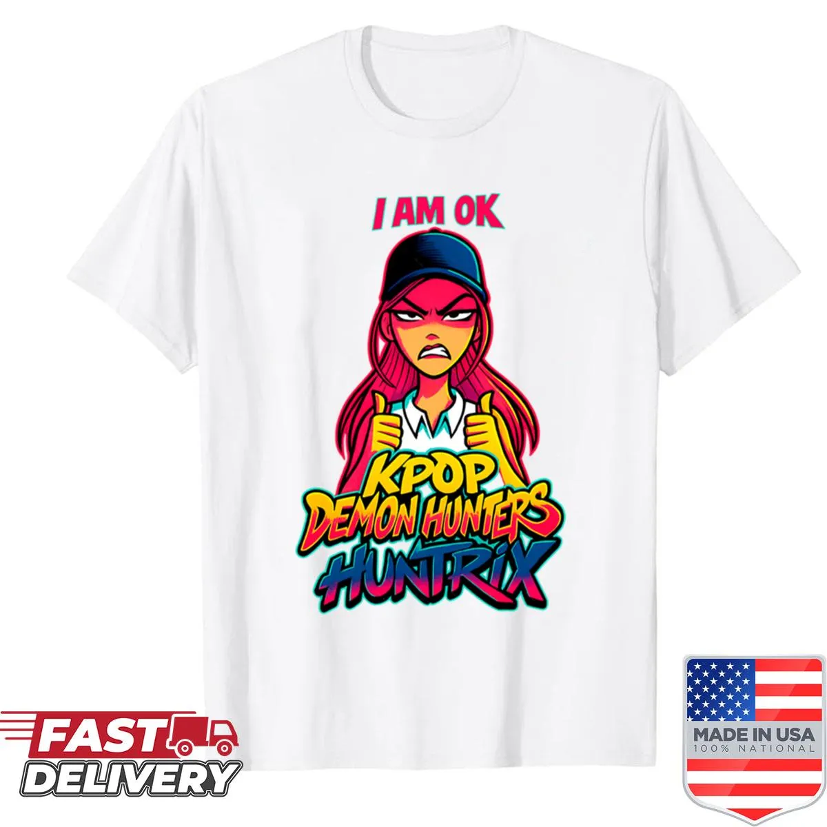 Oversized shirt with cartoon art of K-pop Demon Hunters characters