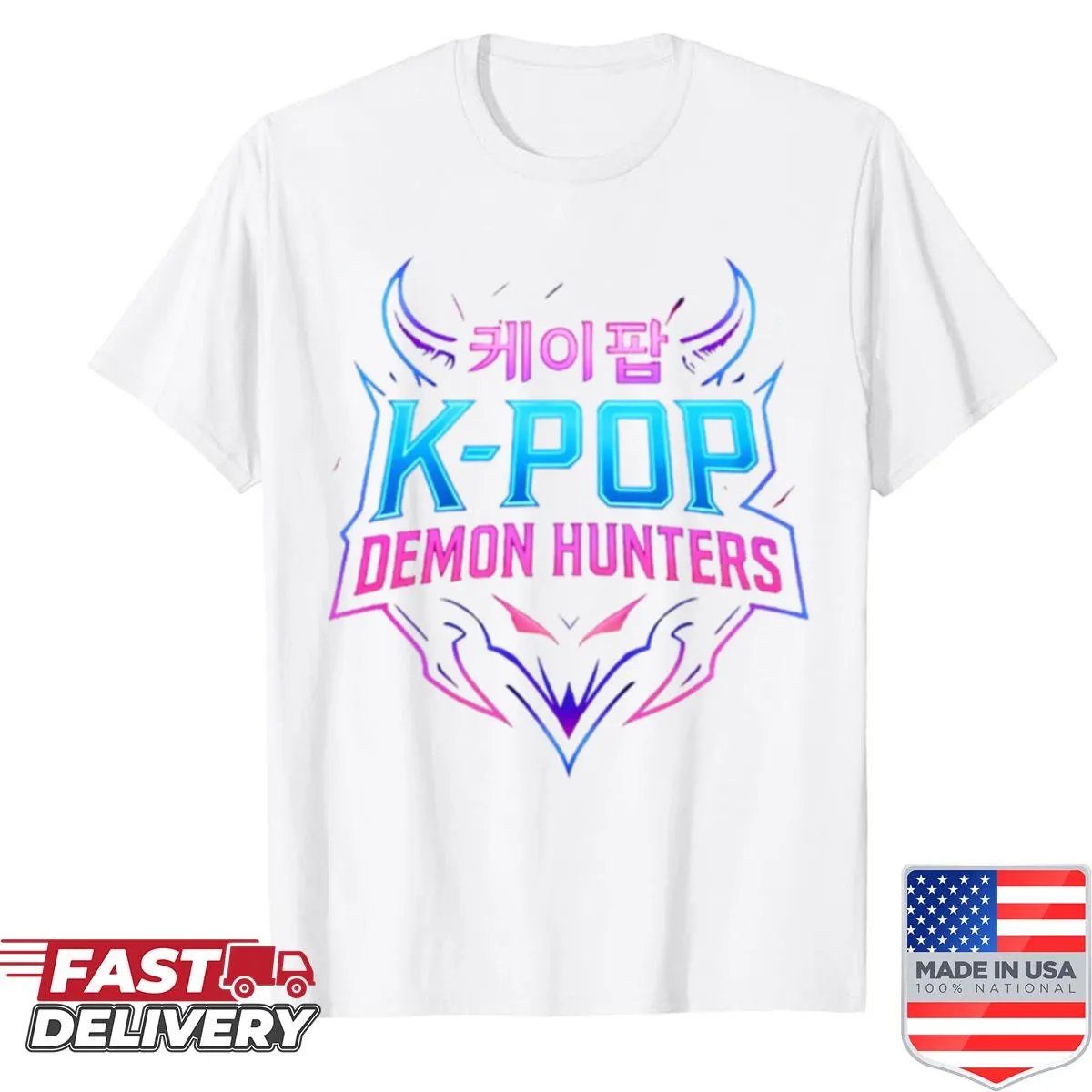 Neon emblem graphic shirt featuring K-pop demon hunters