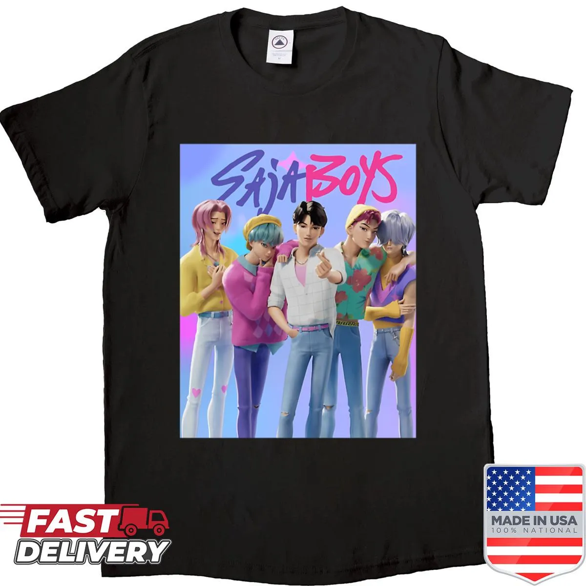 Artistic design inspired by K-pop Saja Boys on a stylish shirt