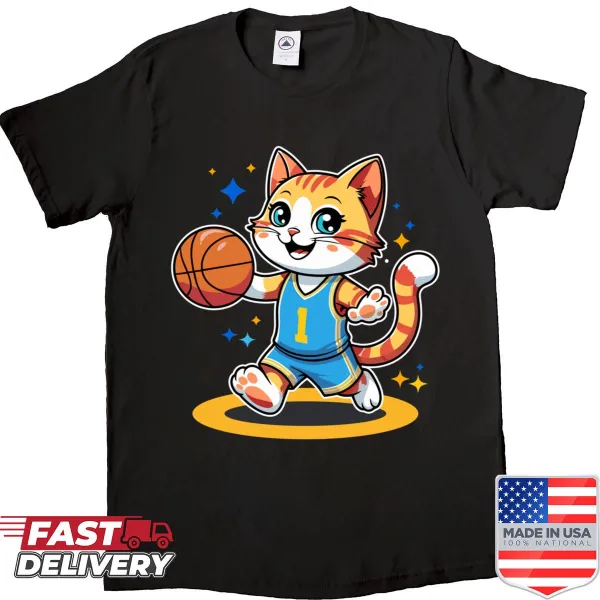 Kids shirt with playful basketball cat design