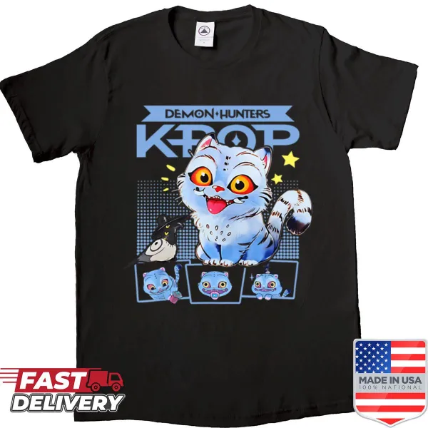 Retro oversized Kpop Cat shirt with a funny demon hunter design