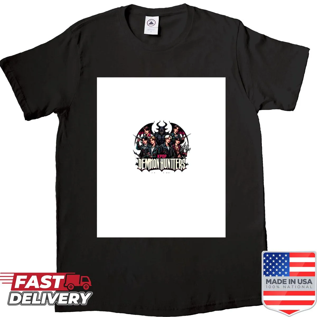 Graphic shirt featuring characters from Kpop Demon Hunters 2