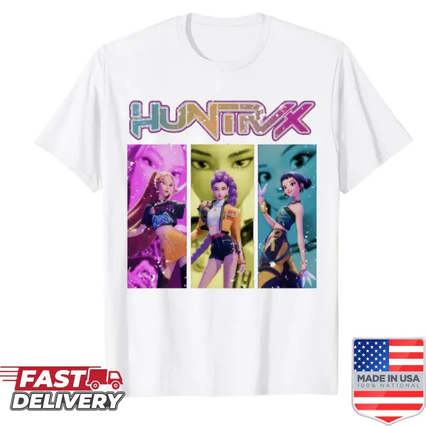 Kpop-inspired shirt featuring a neon demon hunter graphic