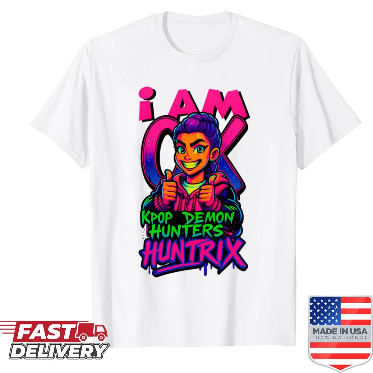Kpop-themed shirt with edgy demon hunter graphic