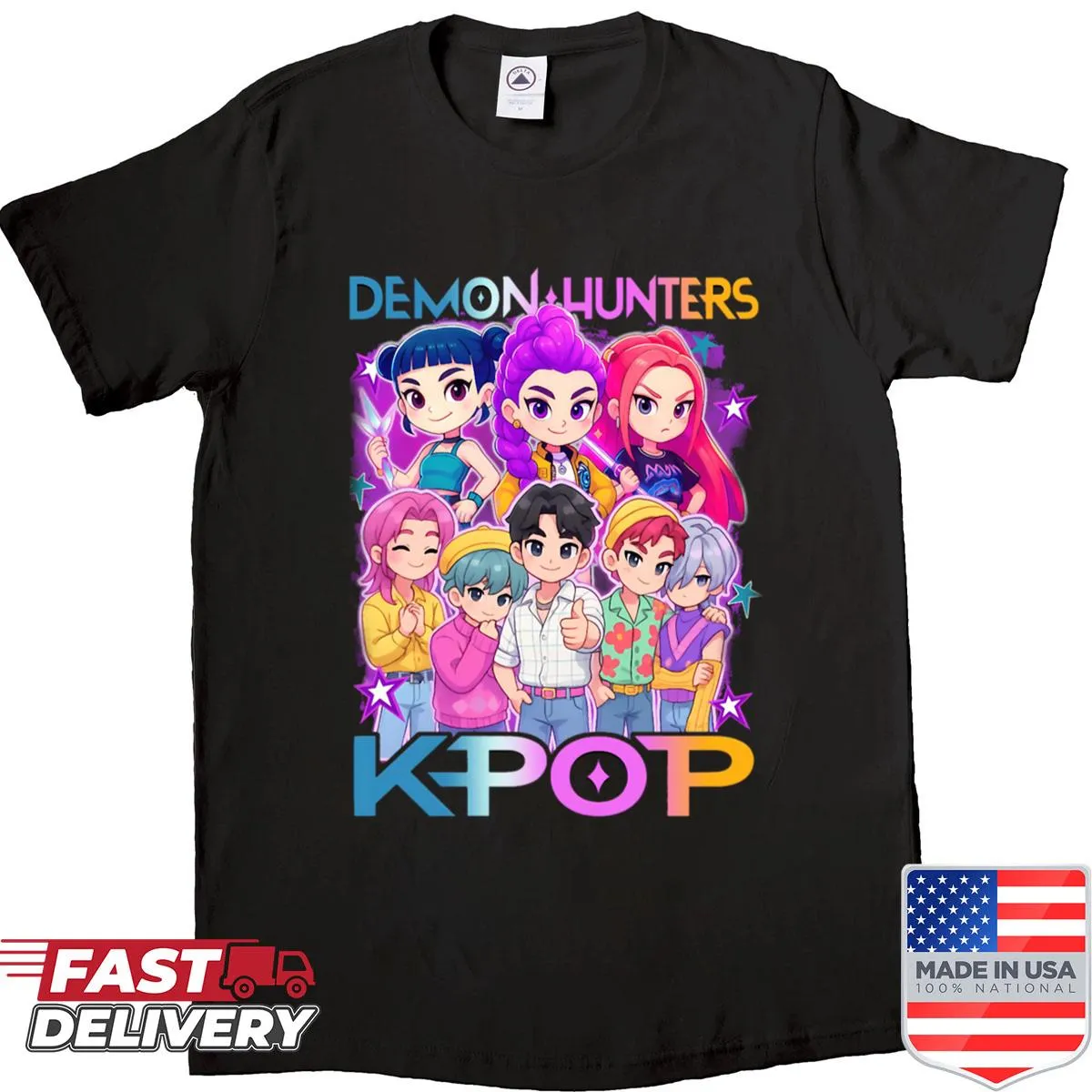 Illustrated Kpop Huntrix Demon Hunters featuring Mira, Rumi, and Joey