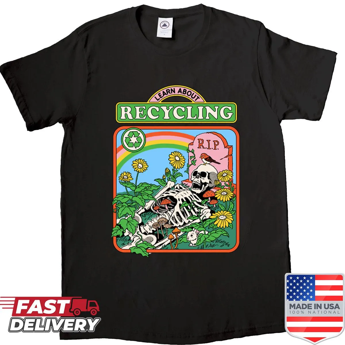 Shirt emphasizing recycling importance with bold text graphic