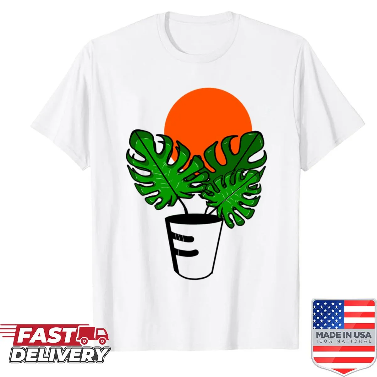 Nature-inspired shirt with leaves and evening sun design