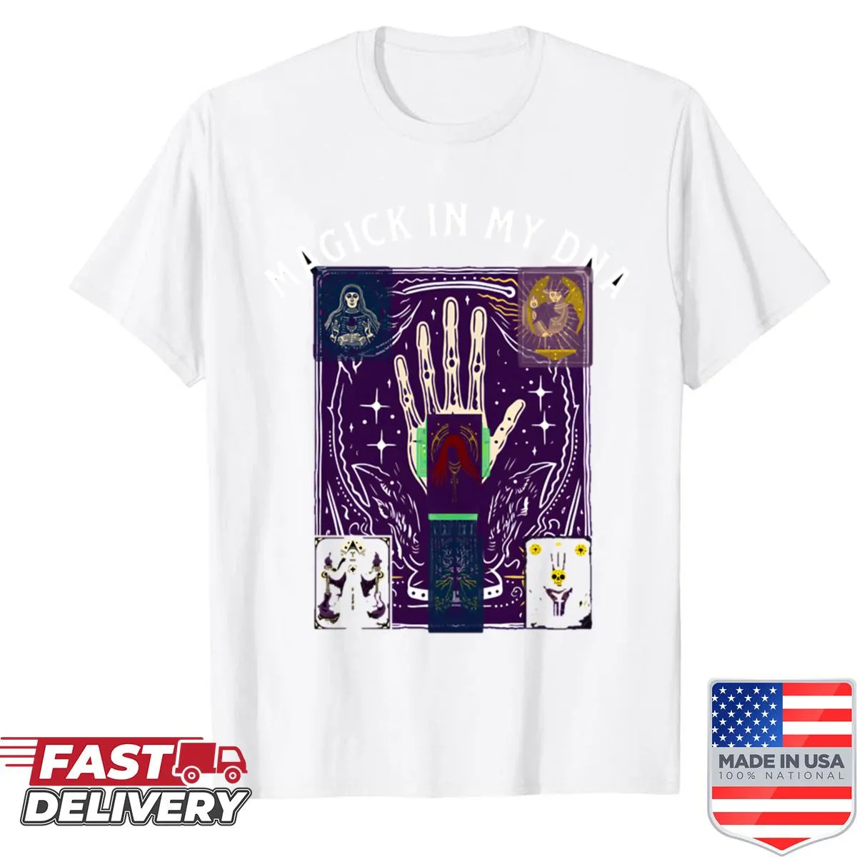 Text design on a t-shirt saying 'Magick In My DNA'