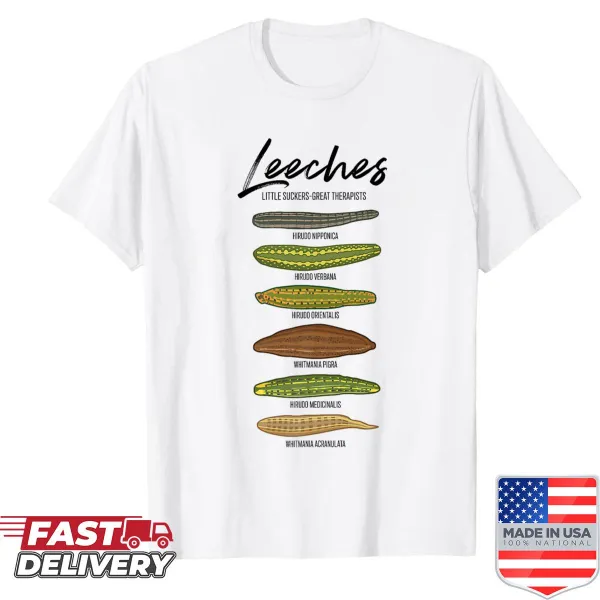Shirt featuring a playful illustration of medicinal leeches