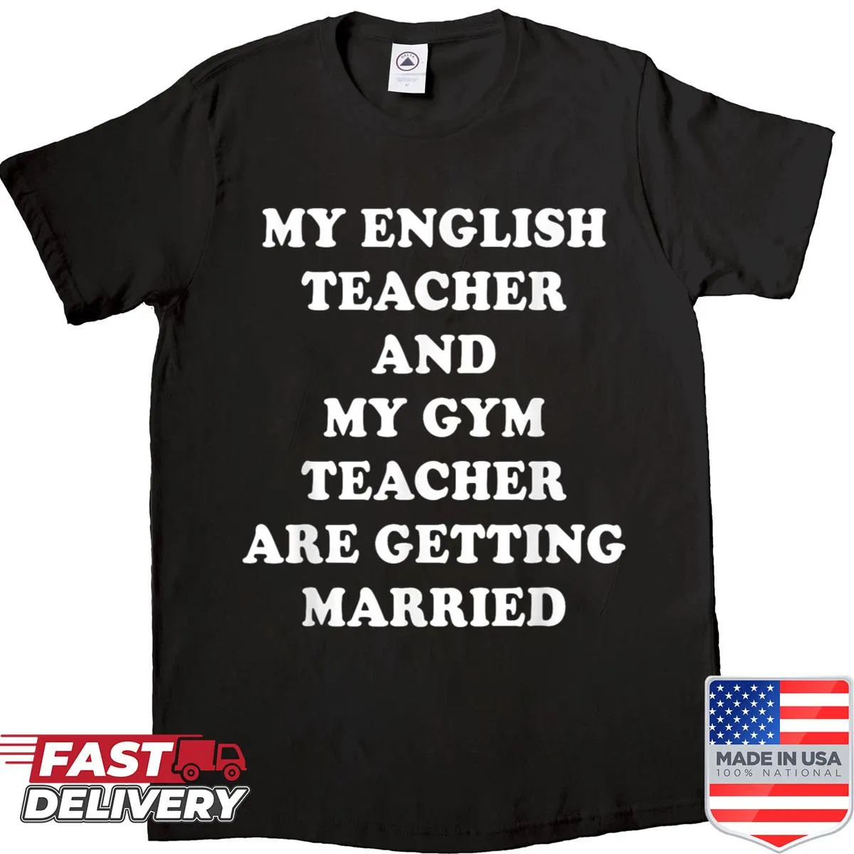 Typography shirt celebrating the marriage of an English and gym teacher