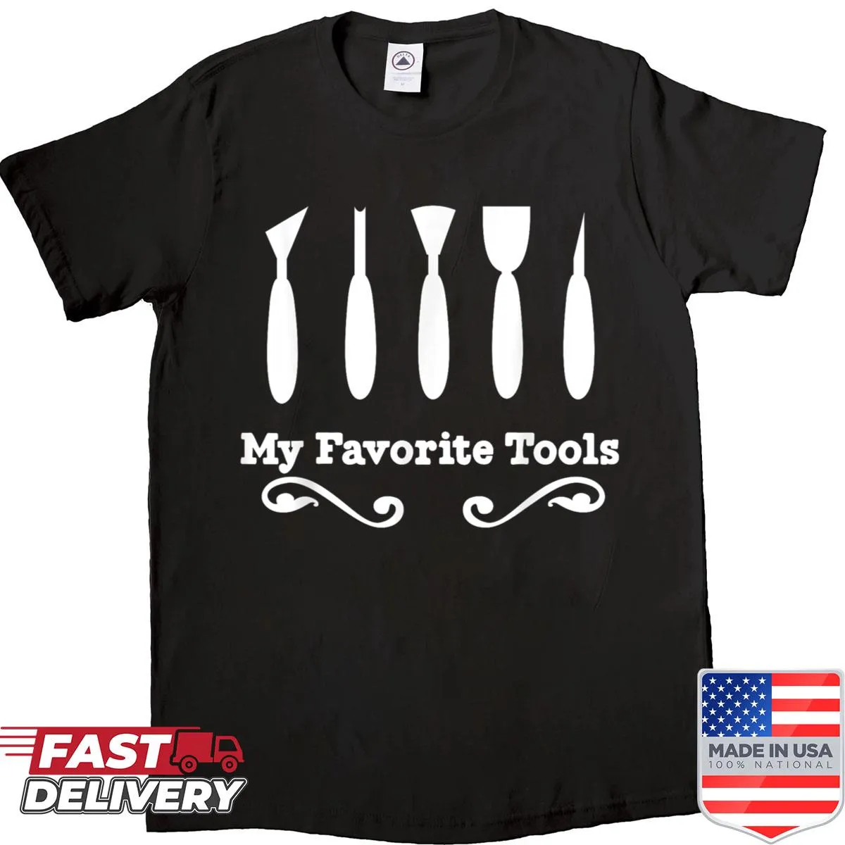 Shirt featuring clay sculpting tools with artistic typography