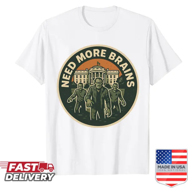 Zombie graphic t-shirt with humorous text about brains