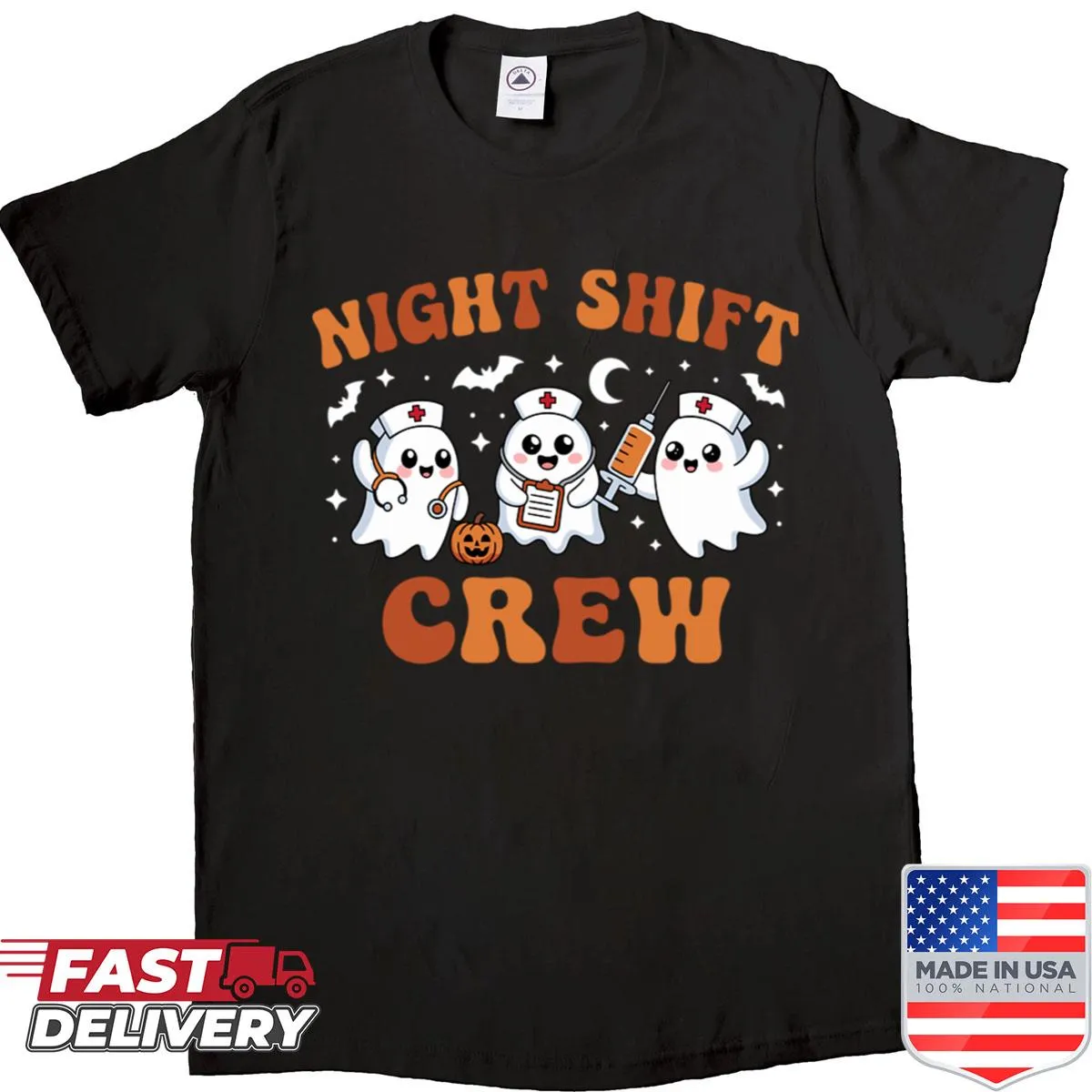 Funny Halloween nurse shirt with ghost graphics