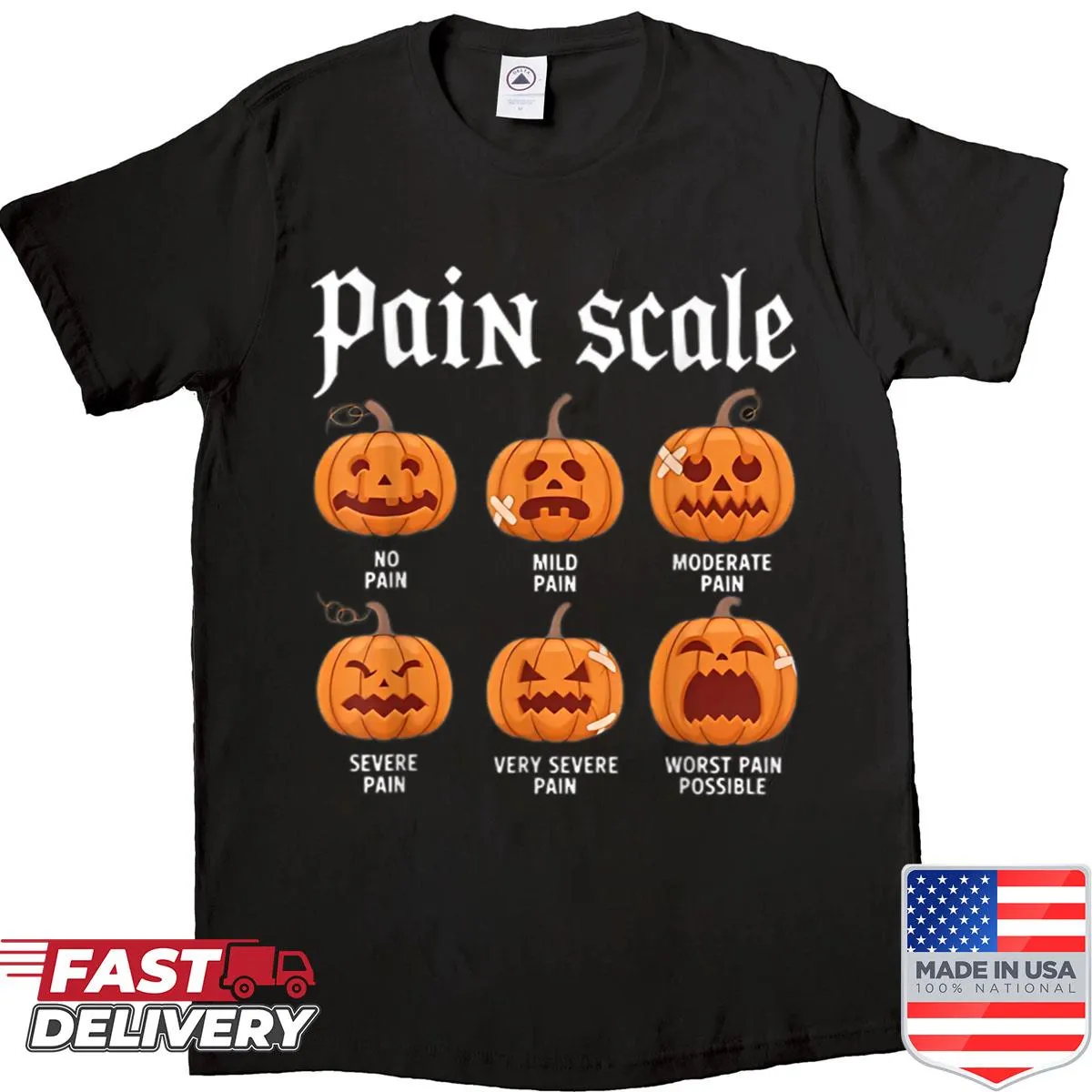 Edgy Halloween nurse shirt with pumpkin and pain scale graphic