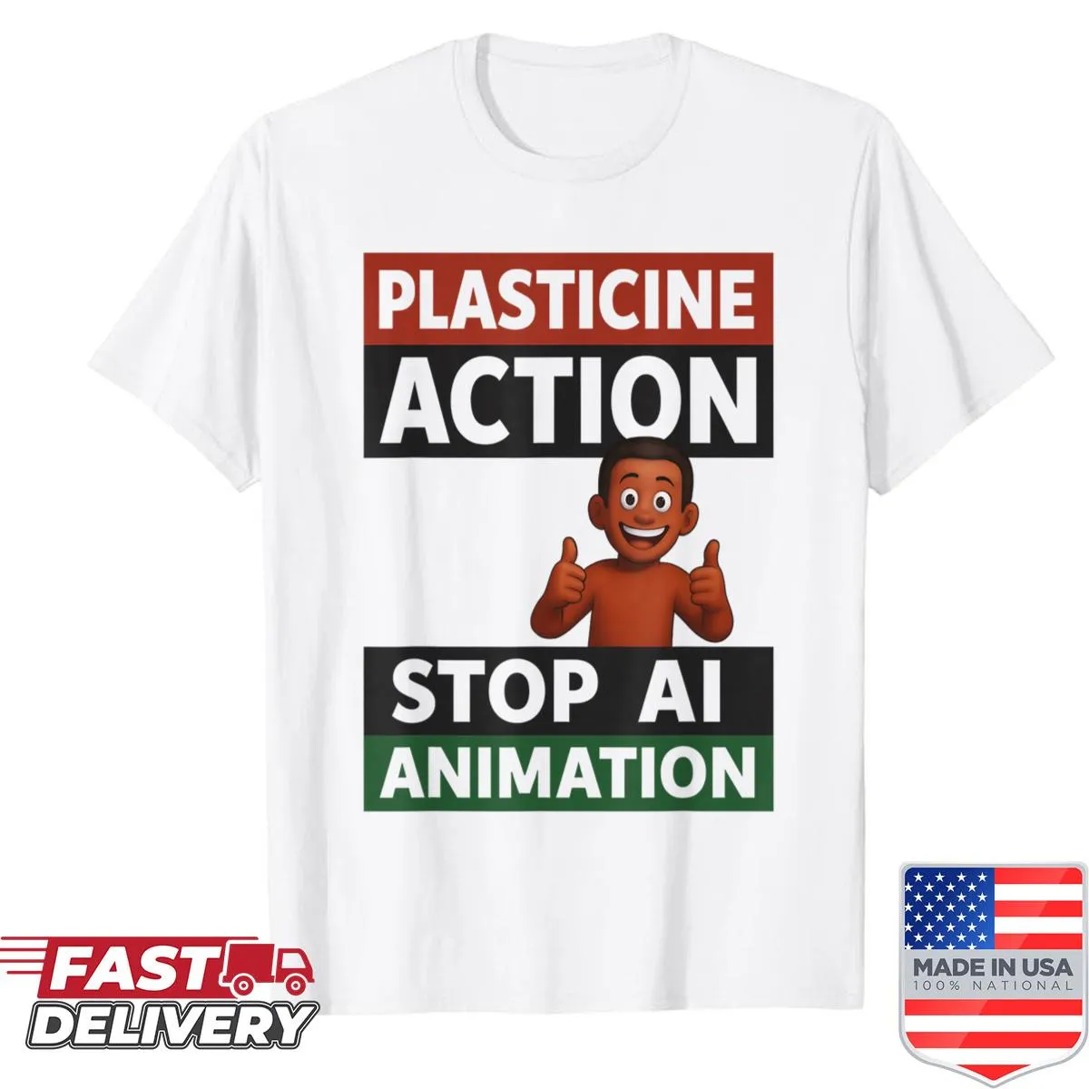 Shirt supporting human artists and stop motion animation