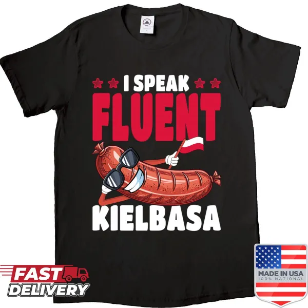 Polish flag shirt with humorous kielbasa text