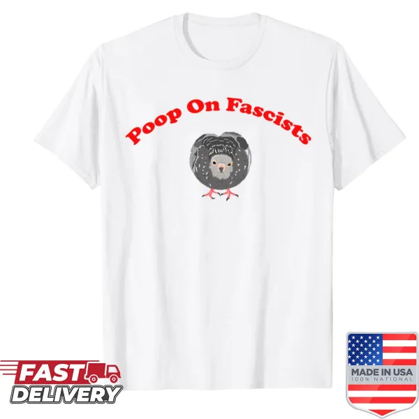 Humorous text and pigeon graphic on a T-shirt