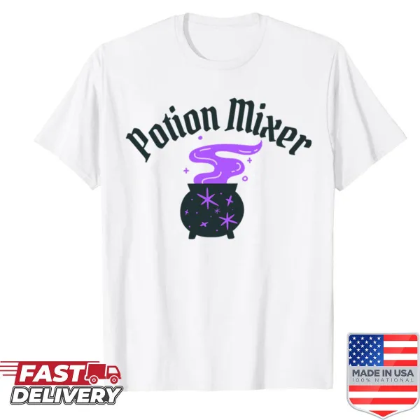 Magical cauldron shirt with potion mixing design