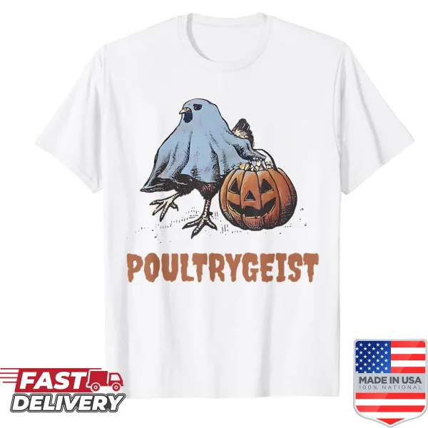 Illustration of a ghost chicken for Poultrygeist Halloween shirt