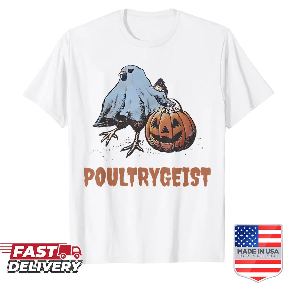 Illustration of a ghost chicken for Poultrygeist Halloween shirt