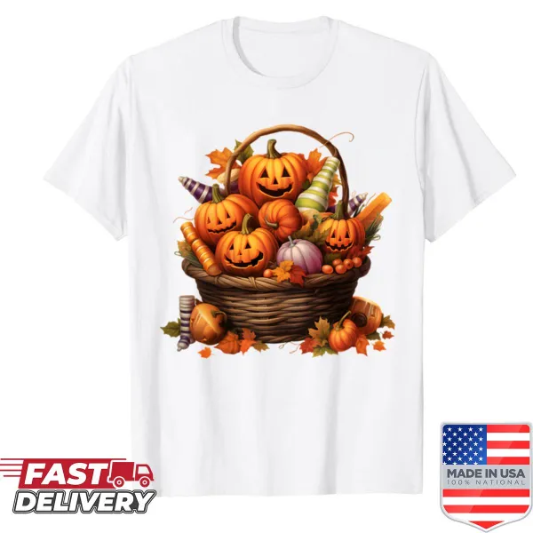 Illustration of a pumpkin basket on a fun shirt