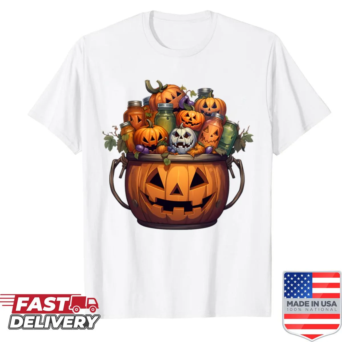 Illustration of a pumpkin in a basket for Halloween shirt