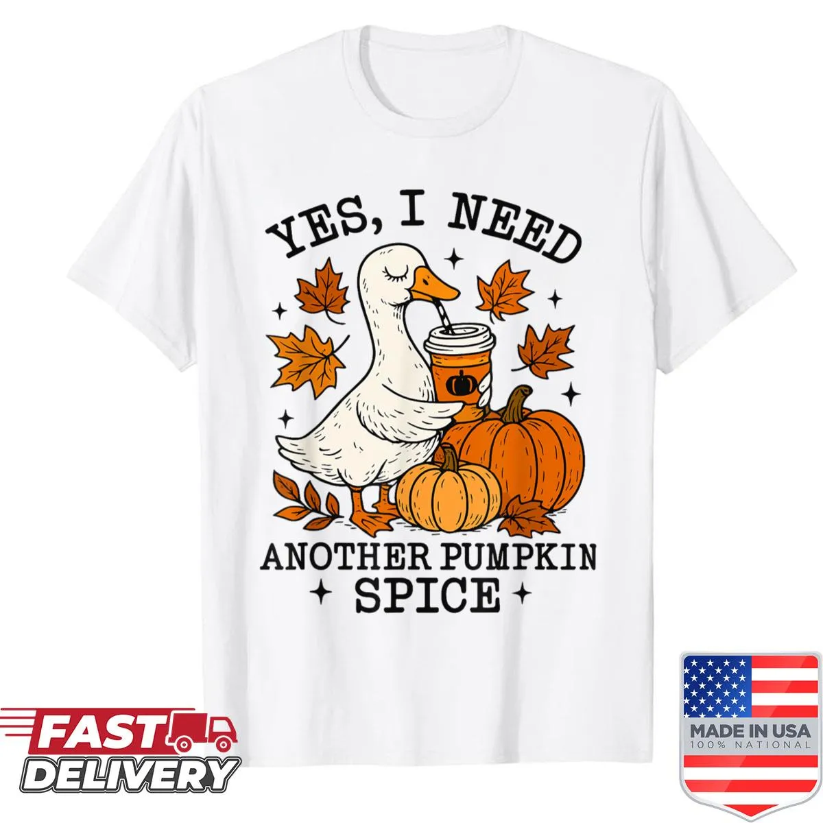 Goose with pumpkin spice coffee illustration for fall
