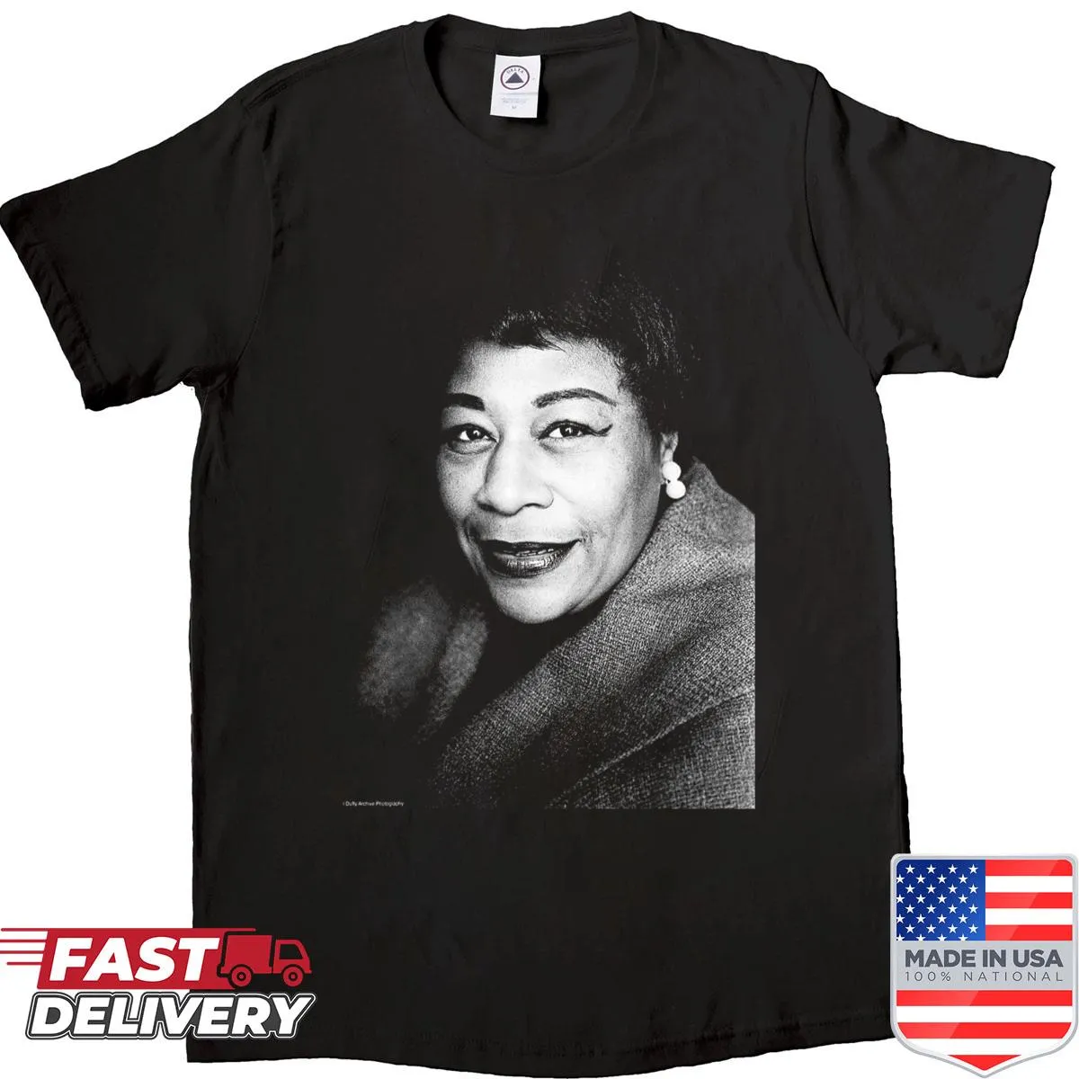 Vintage shirt featuring Ella Fitzgerald's archival photograph