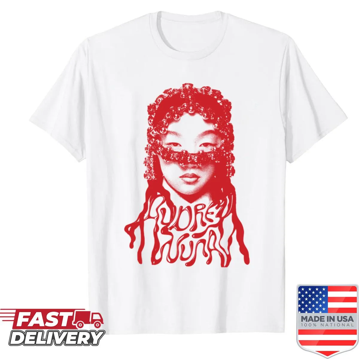 Red silhouette design inspired by classic cinema on shirt