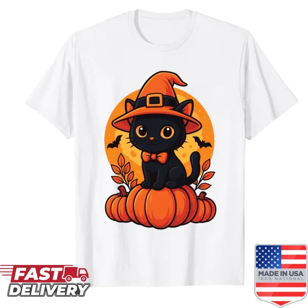 Retro black cat and pumpkin Halloween shirt