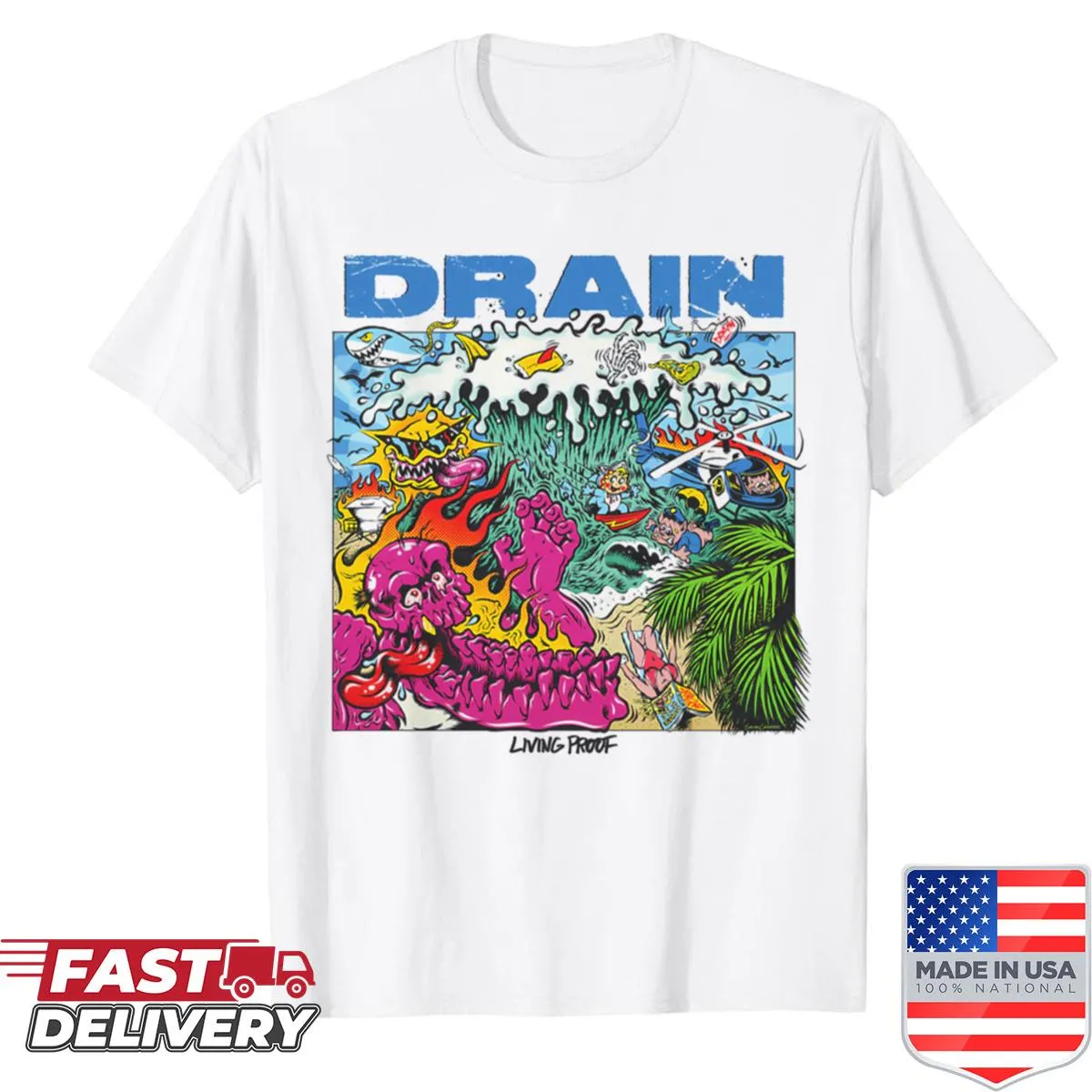 Funny retro shirt with humorous drain saying.
