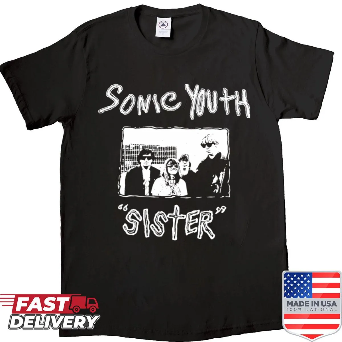 Vintage grunge rock band shirt with a distressed graphic