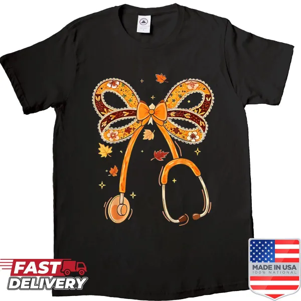 Funny nurse shirt with pumpkin and stethoscope illustration
