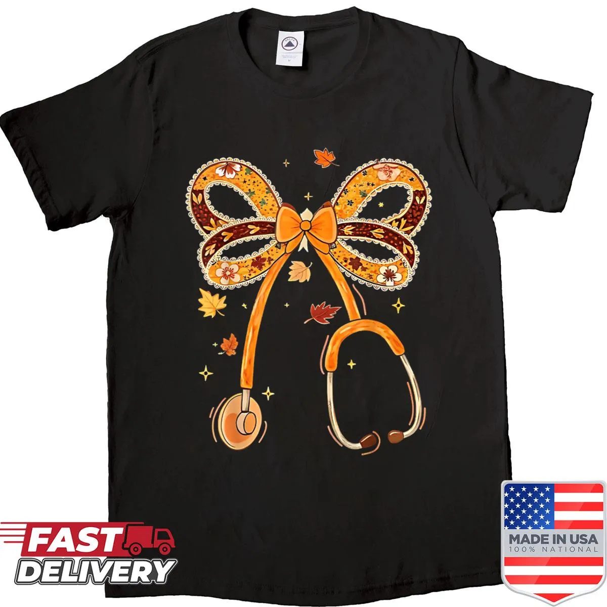 Funny nurse shirt with pumpkin and stethoscope illustration