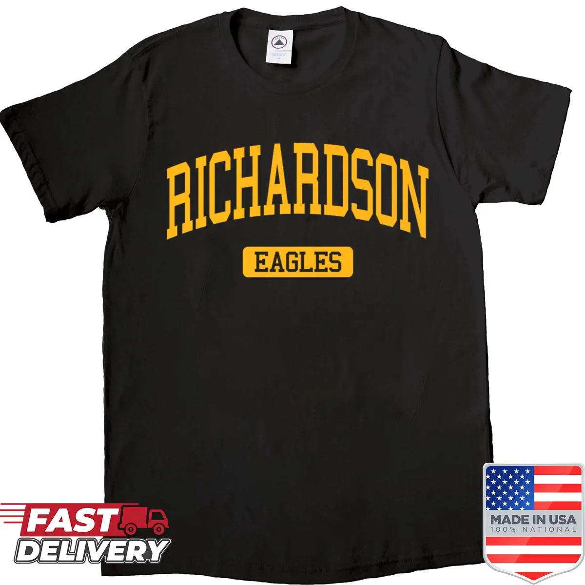 Richardson High School varsity sports shirt with bold typography