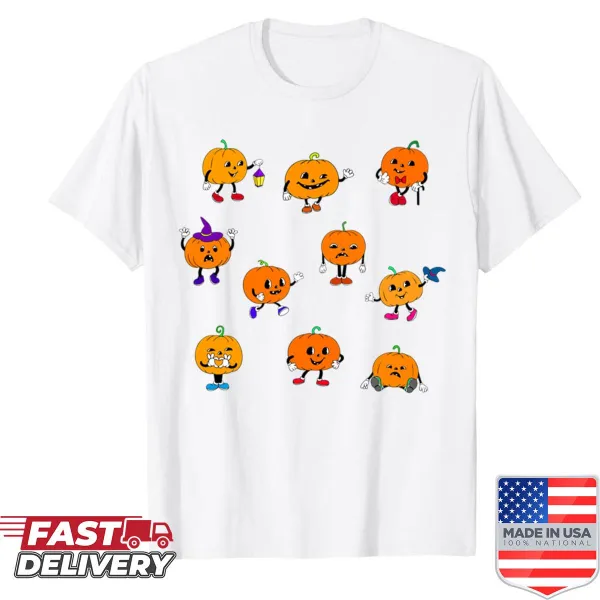 Cute pumpkin clipart design in rubber hose style shirt