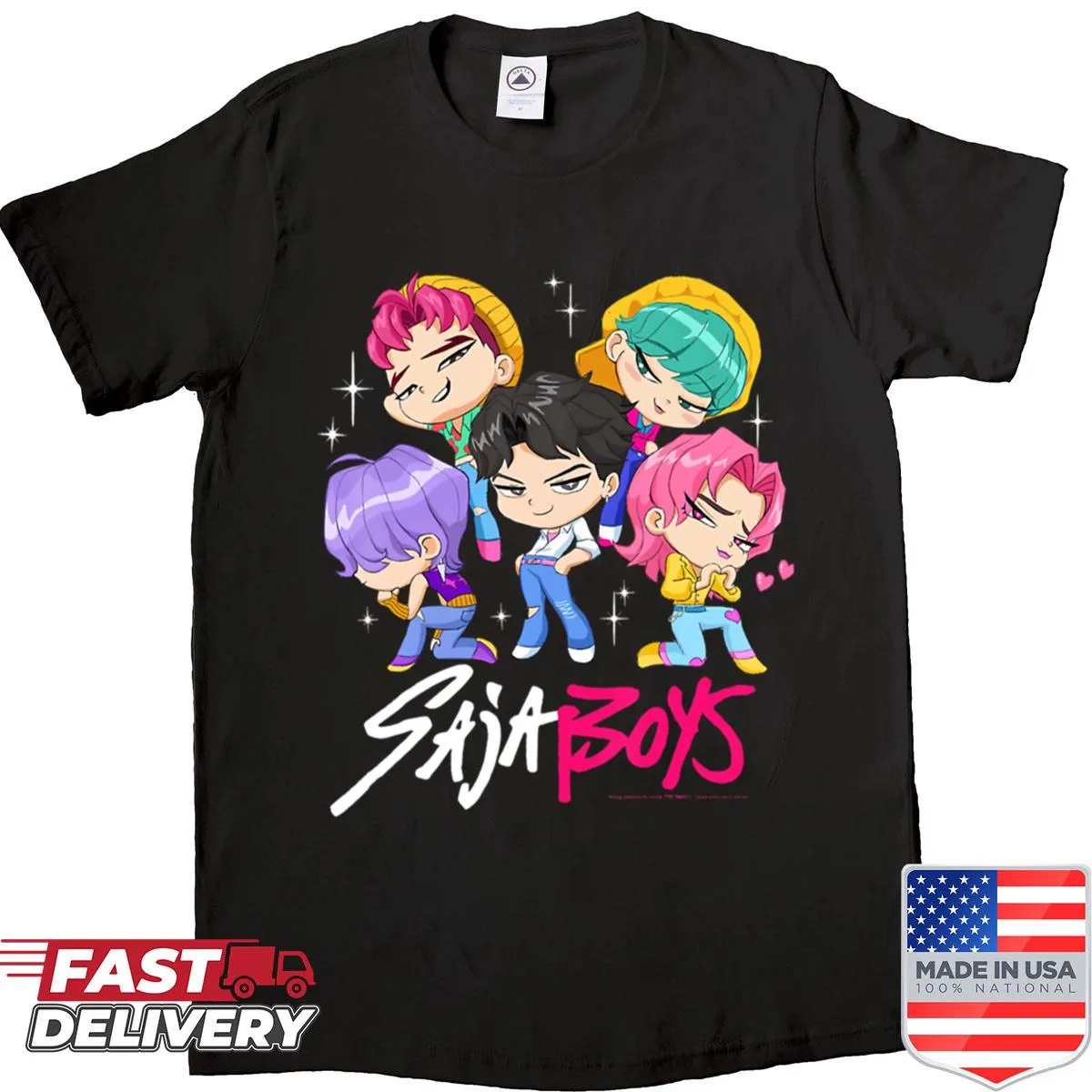 Cute shirt featuring chibi versions of the Saja Boys boy band.