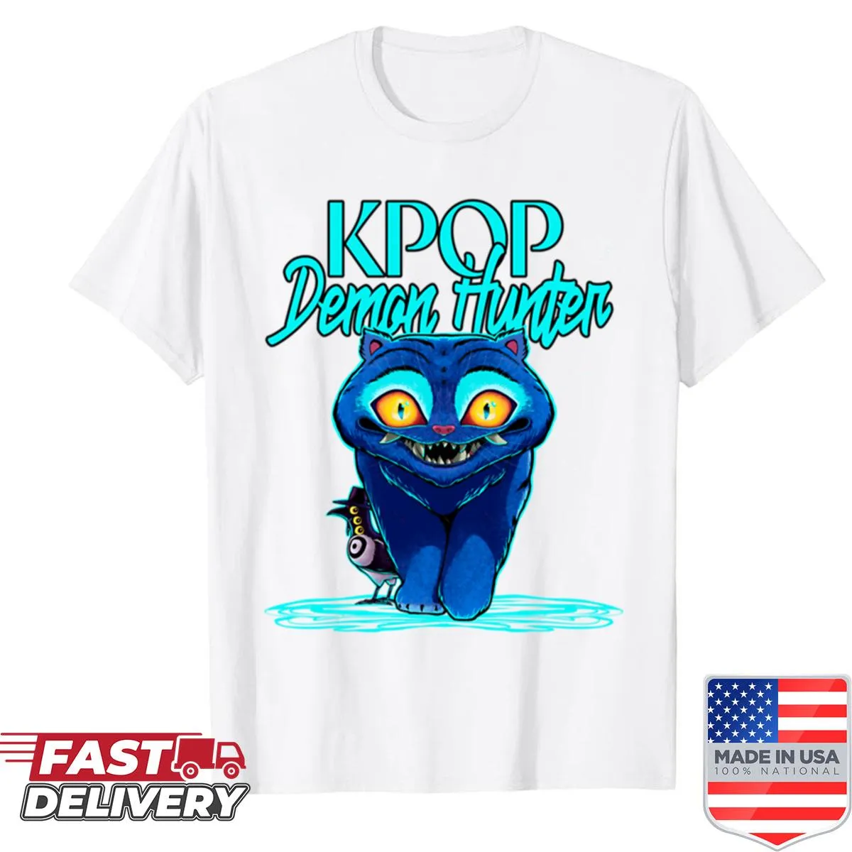 Cartoon T-shirt featuring Saja Boys as Kpop demon hunters