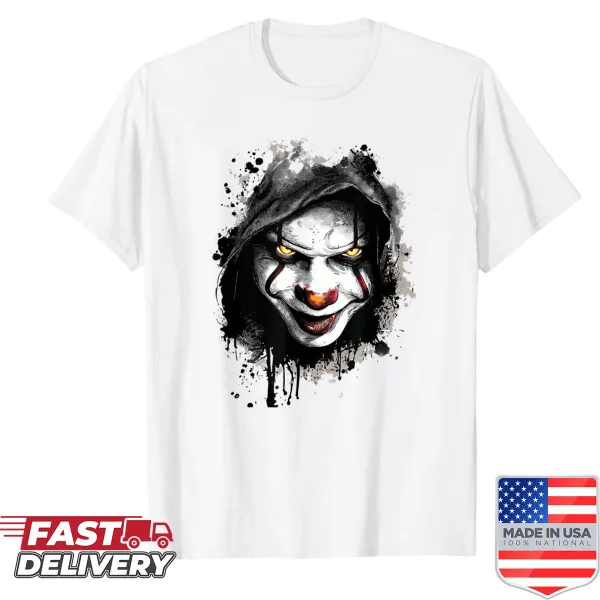 Creepy clown face graphic horror shirt