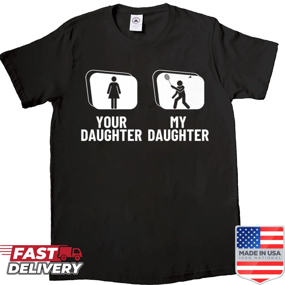 Funny badminton mom t-shirt with 'Shuttlecock Your Daughter' phrase