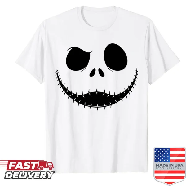Halloween shirt with sinister skull and stitched smile design
