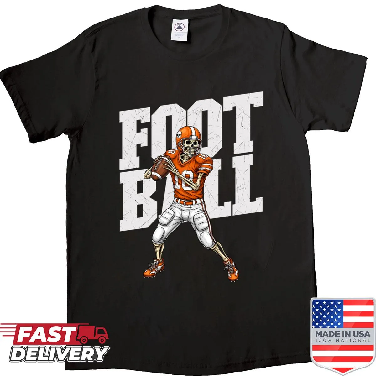 Funny Halloween shirt with skeleton quarterback design