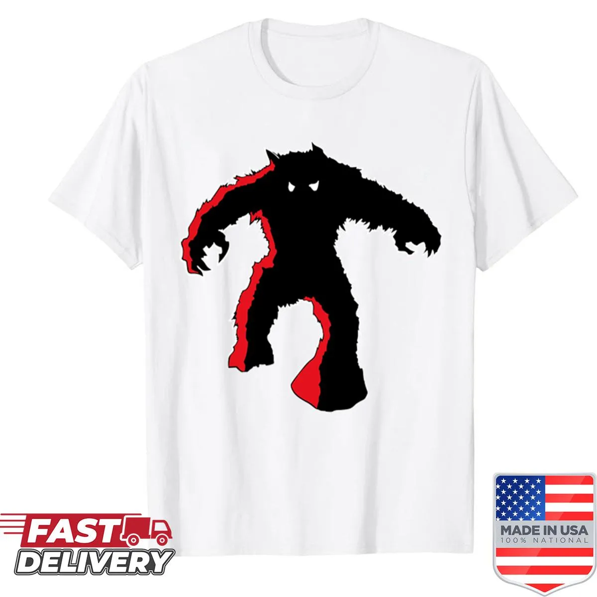 Cartoon style t-shirt with a space invader monster graphic