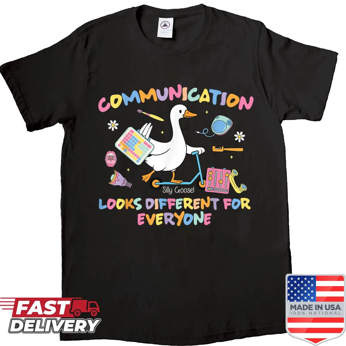 Funny speech therapy shirt with silly goose communication theme
