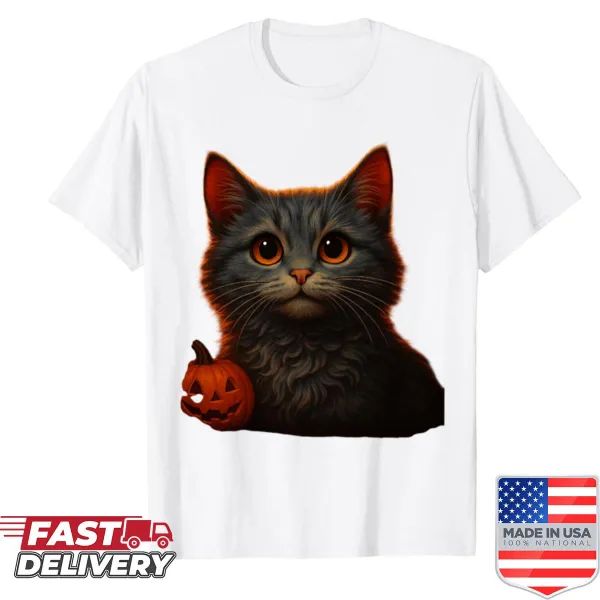 Cute spooky cat graphic t-shirt for Halloween