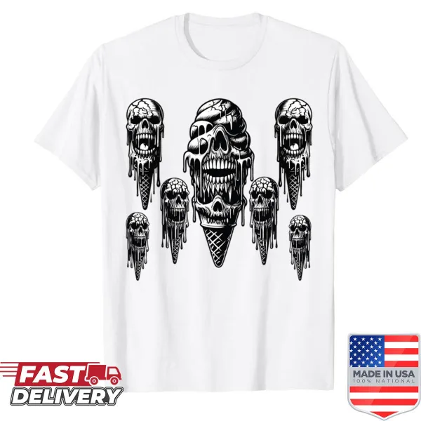 Halloween shirt with illustrations of ice creams and skulls for a quirky style